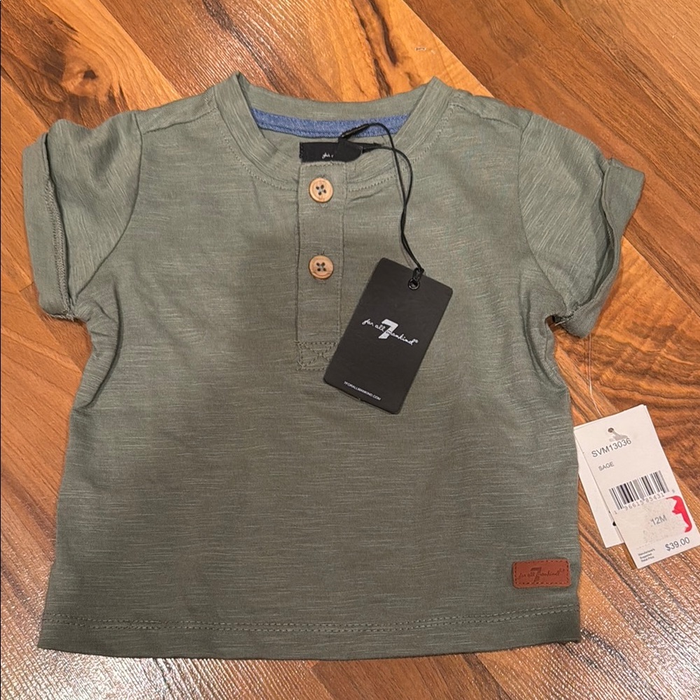 7 for all man kind roll sleeve sage green tee shirt boys size 12 months